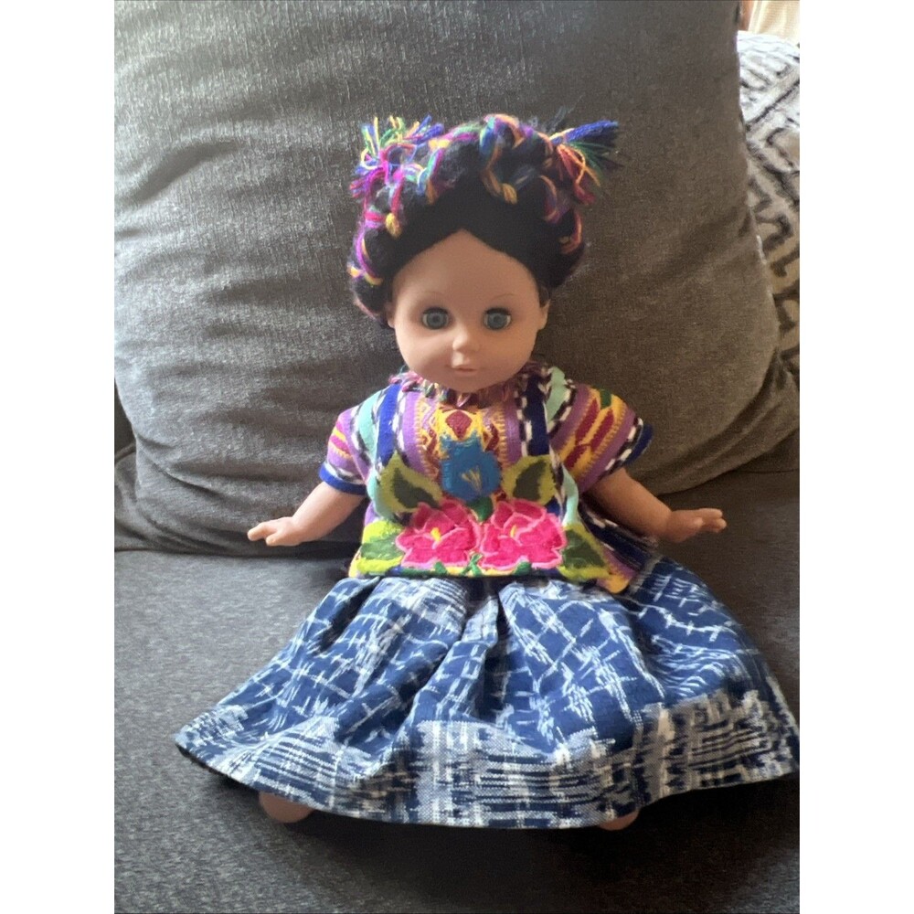 Unbranded Guatemalan Folk Art Doll Kids 12 Inch Multicolor Traditional Dress